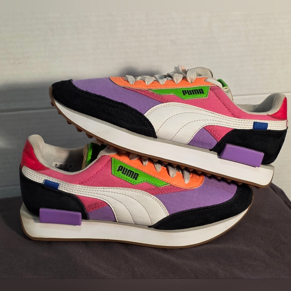 Puma Furture Rider Play On Luminous Sneakers Womans Size 5 Purple Orange Red - Picture 5 of 7